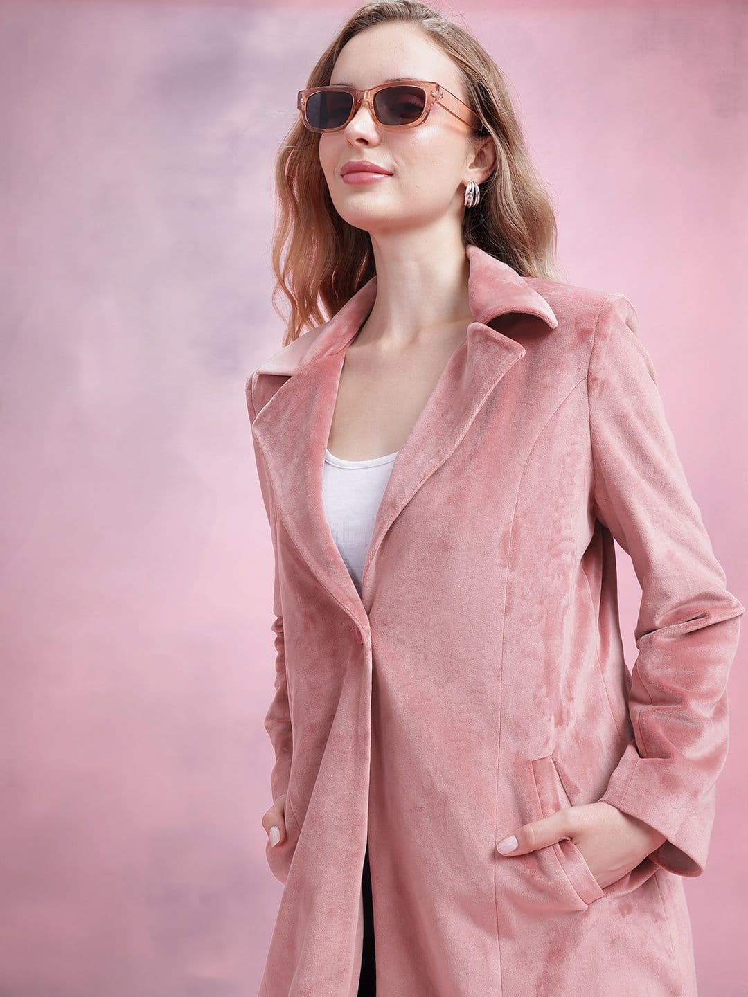 DressBerry Velvet Finish Single-Breasted Overcoat - view 1