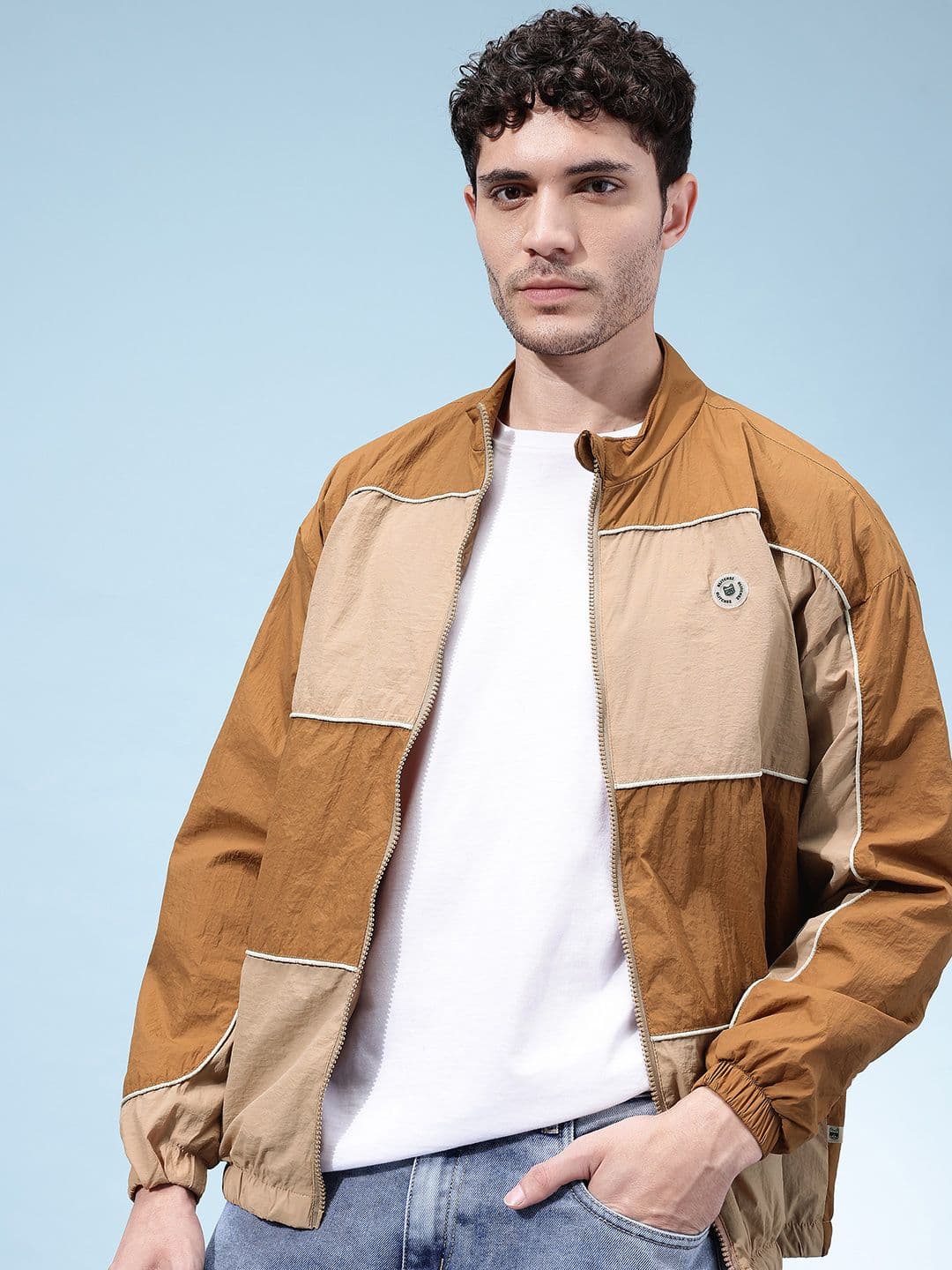 glitchez Mock Collar Paneled Relaxed Windcheater Jacket - view 1