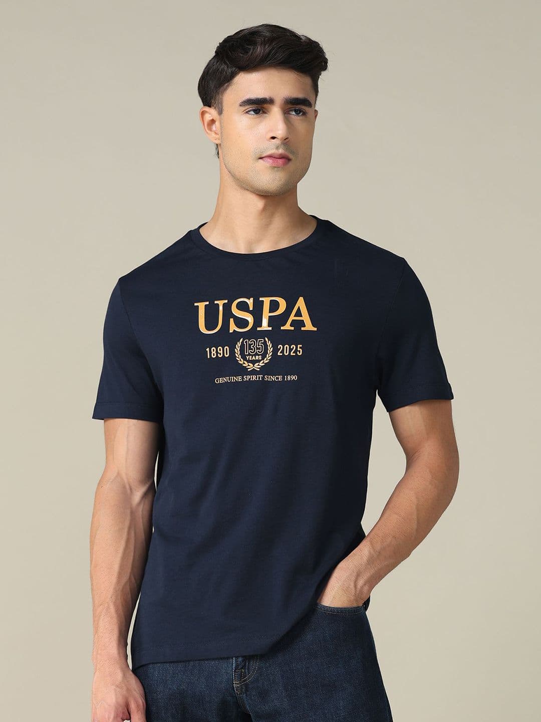U.S. Polo Assn. Men Brand Logo Printed Round Neck Cotton T-shirt - view 1