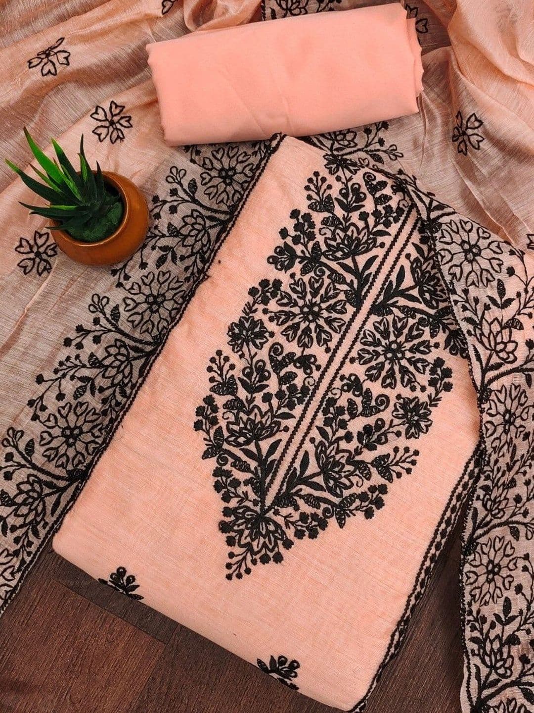 Moda Rapido Women Orange Embroidered Unstitched Dress Material - view 1