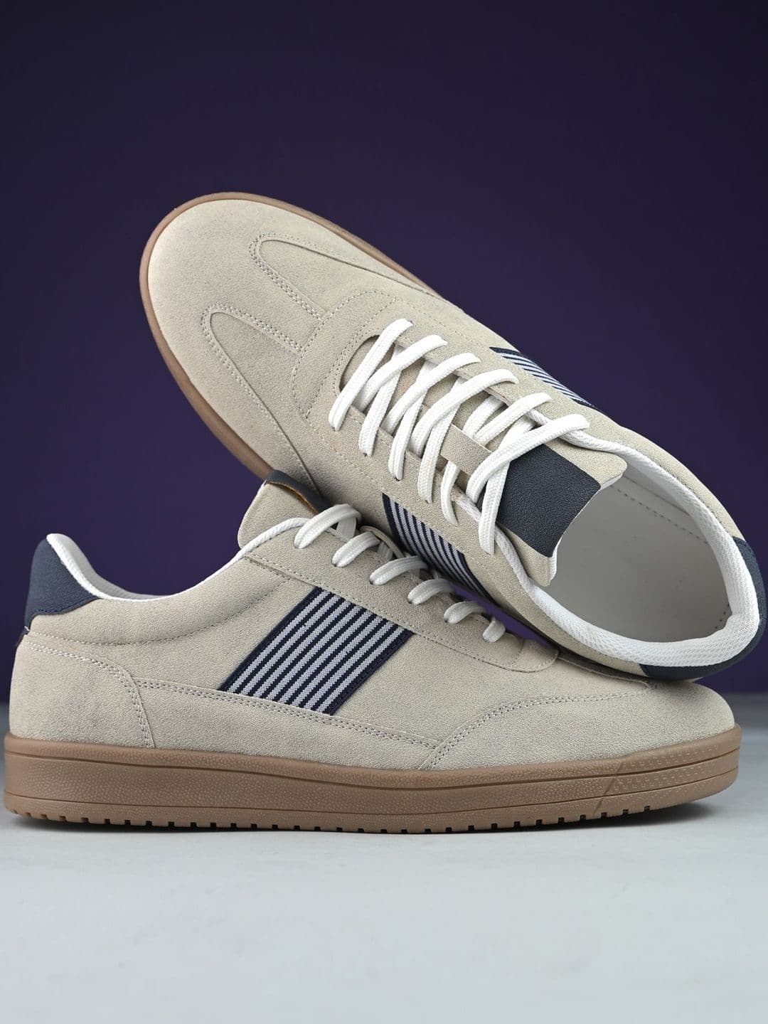 Roadster Roadste Men Beige & Blue Striped Lace-Ups Everyday Sneakers - view 1