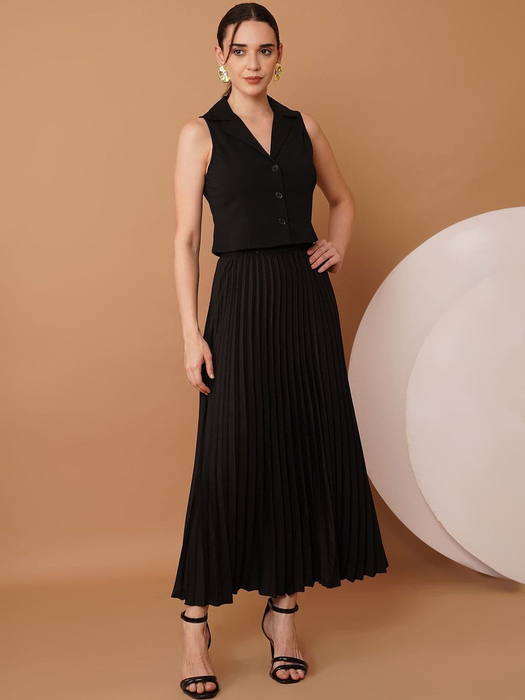 Chemistry Lapel Collar Crop Top with Maxi Skirt - view 1