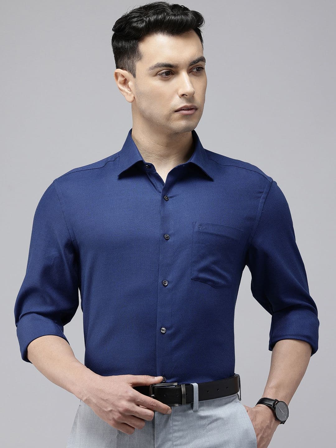 Arrow Manhattan Slim Fit Self Design Textured Pure Cotton Formal Shirt - view 1