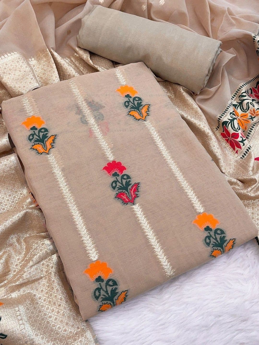 Moda Rapido Woven Design Cotton Blend Unstitched Dress Material - view 1