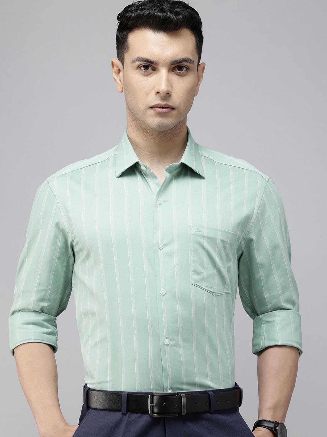 Arrow Pure Cotton Manhattan Slim Fit Vertical Striped Formal Shirt - view 1