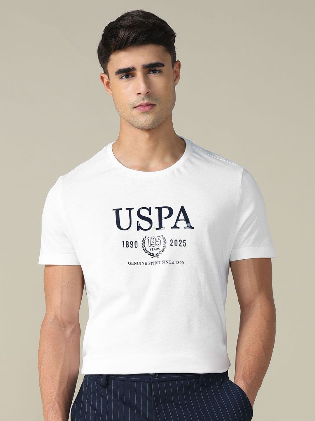U.S. Polo Assn. Men Brand Logo Printed Round Neck Cotton T-shirt - view 1