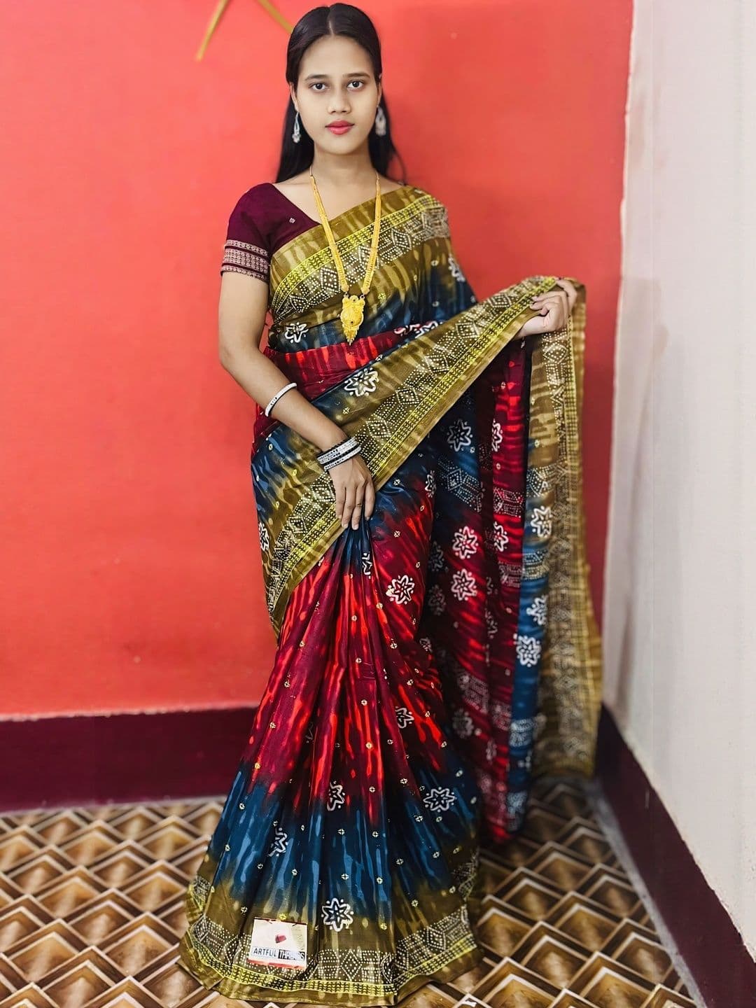 ARTFUL THREADS Multicoloured Printed Pure Cotton Sambalpuri Sarees - view 1