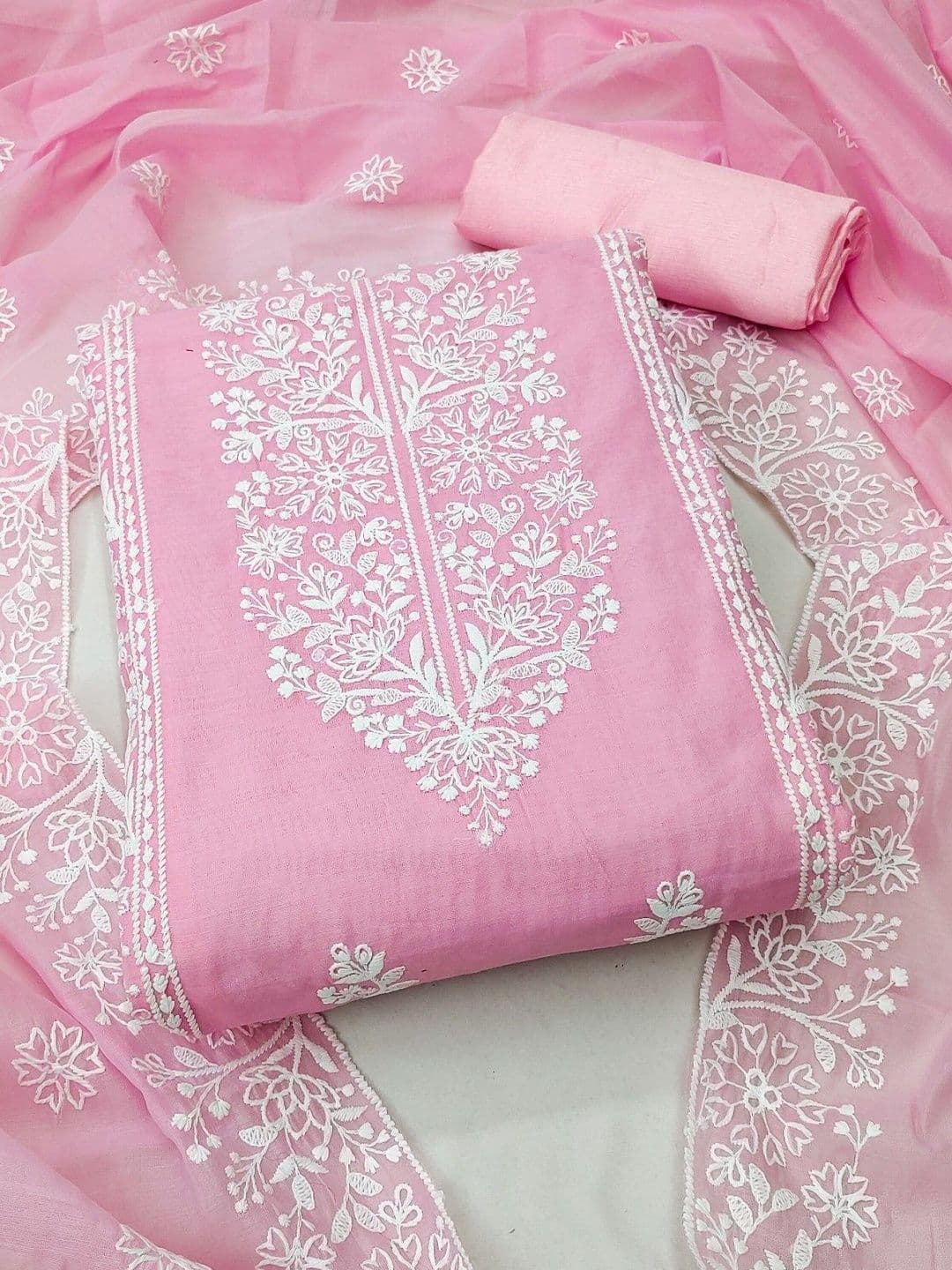 Moda Rapido Women Pink Embroidered Unstitched Dress Material - view 1