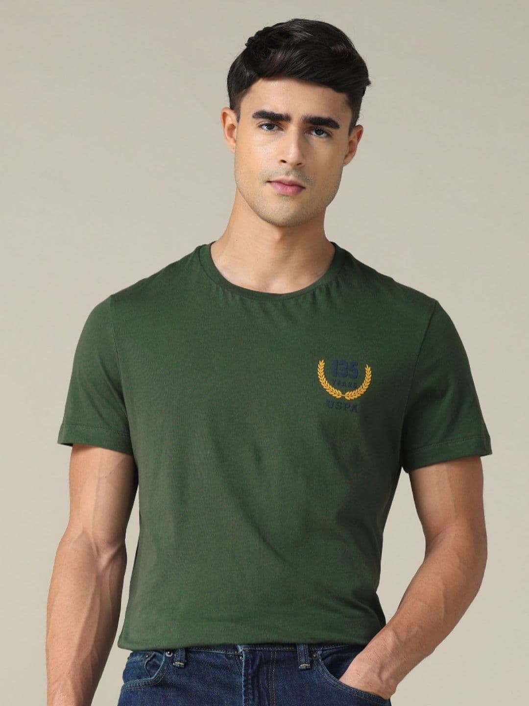 U.S. Polo Assn. Men Brand Logo Round Neck Cotton T-shirt - view 1
