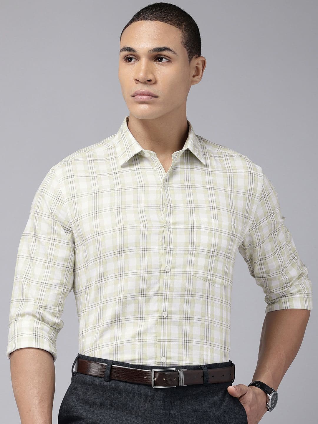 Arrow Manhattan Slim Fit Checked Pure Cotton Formal Shirt - view 1