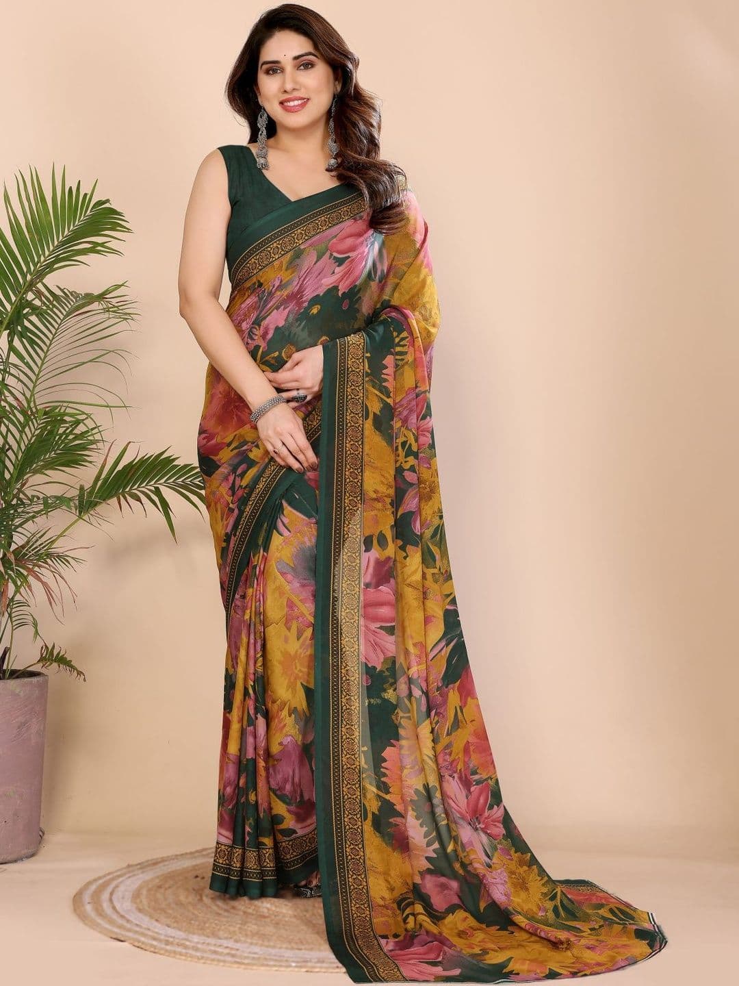 Vj Fashion Floral Pure Georgette Saree - view 1