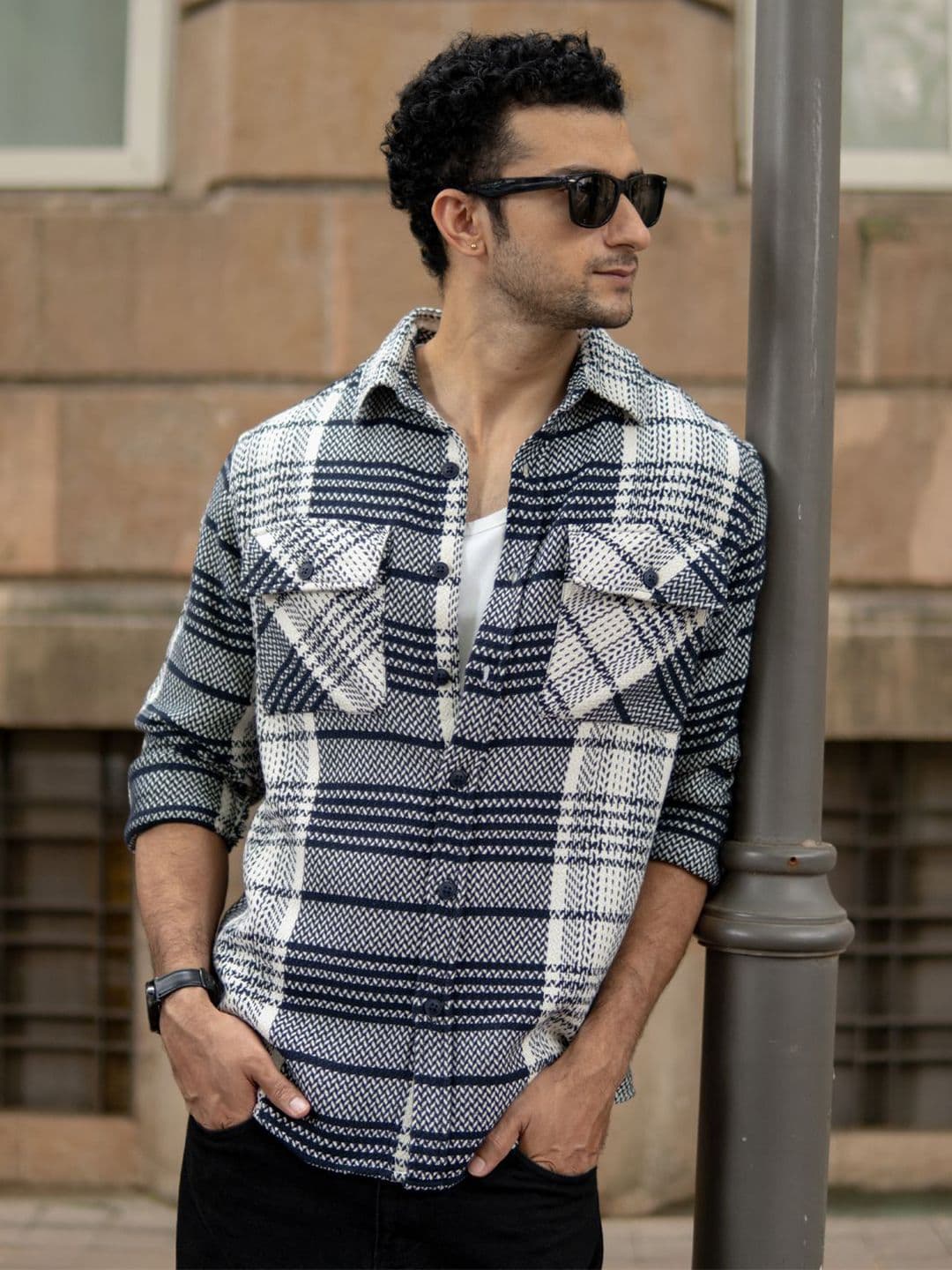 Powerlook SS25 Structured Tartan Checked Spread Collar Casual Shirt - view 1