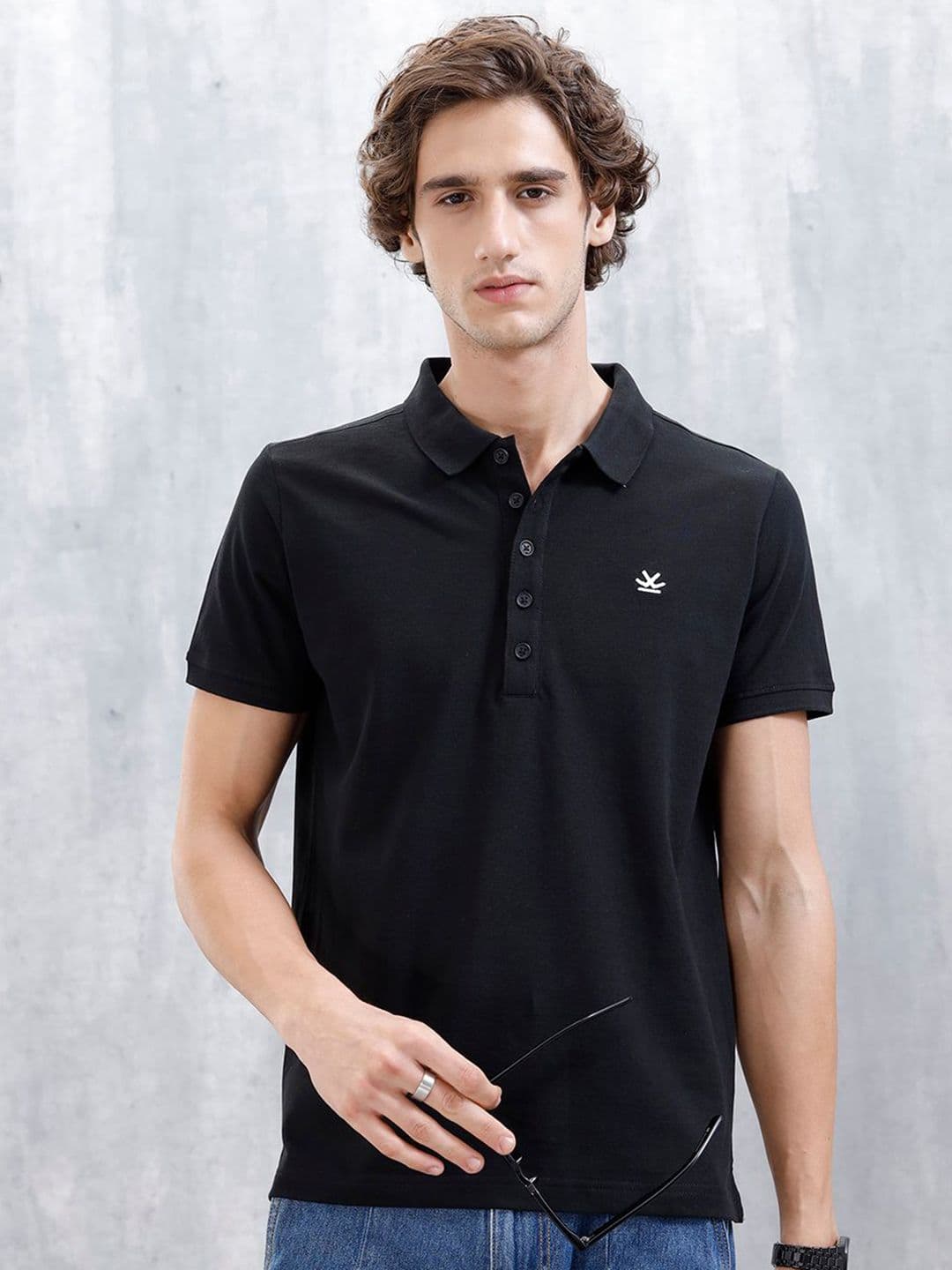 WROGN Men Solid Polo Collar Cotton Slim Fit T-shirt - view 1