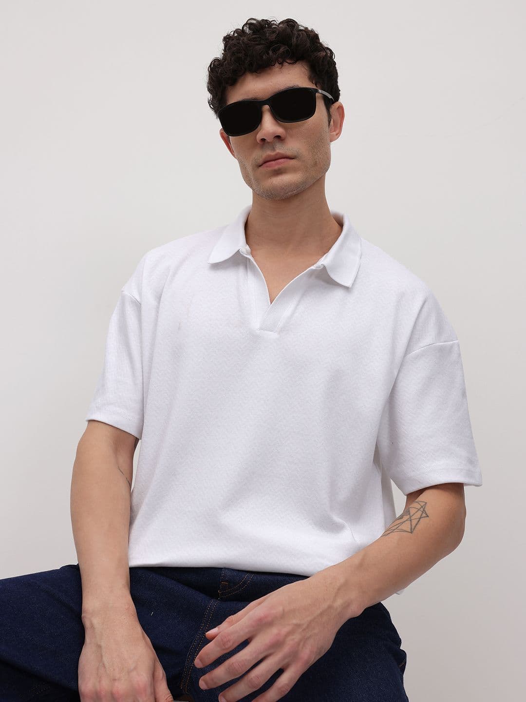 The Roadster Life Co. Self Design Polo Collar Relaxed Fit T-shirt - view 1