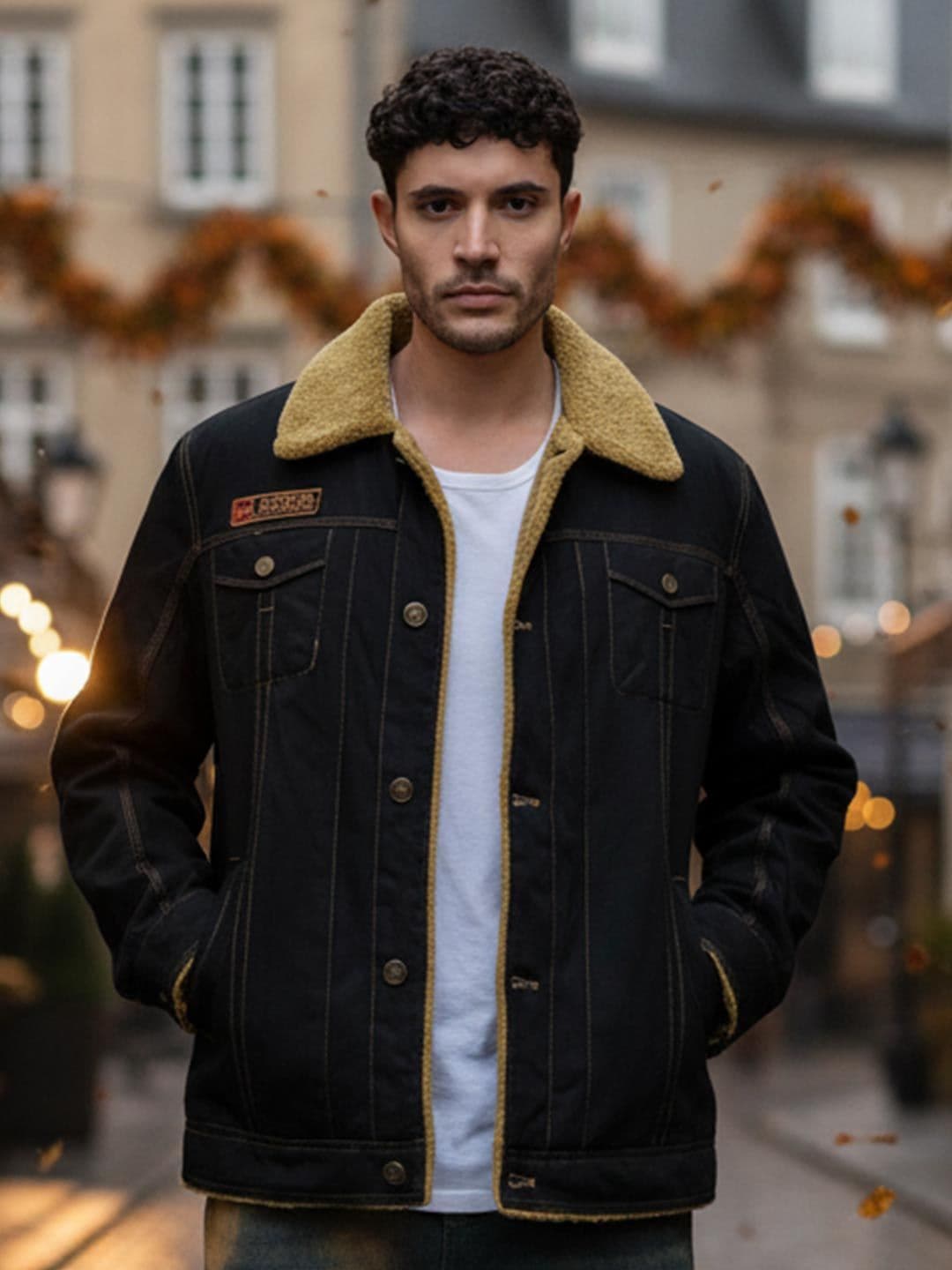 HERE&NOW Men Black Denim Solid Tailored Jacket - view 1