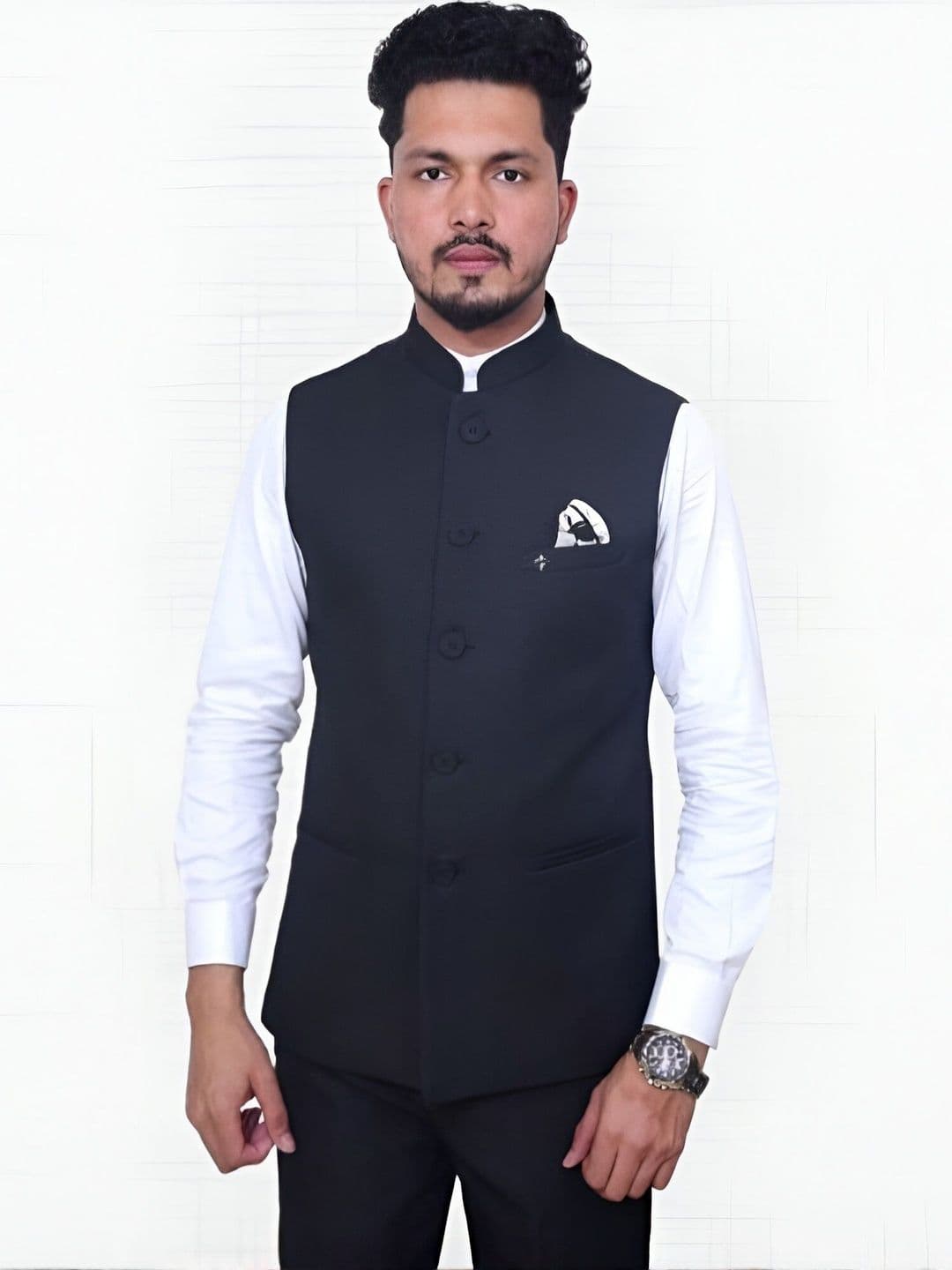 RISANI Men Black Solid Nehru Jacket - view 1