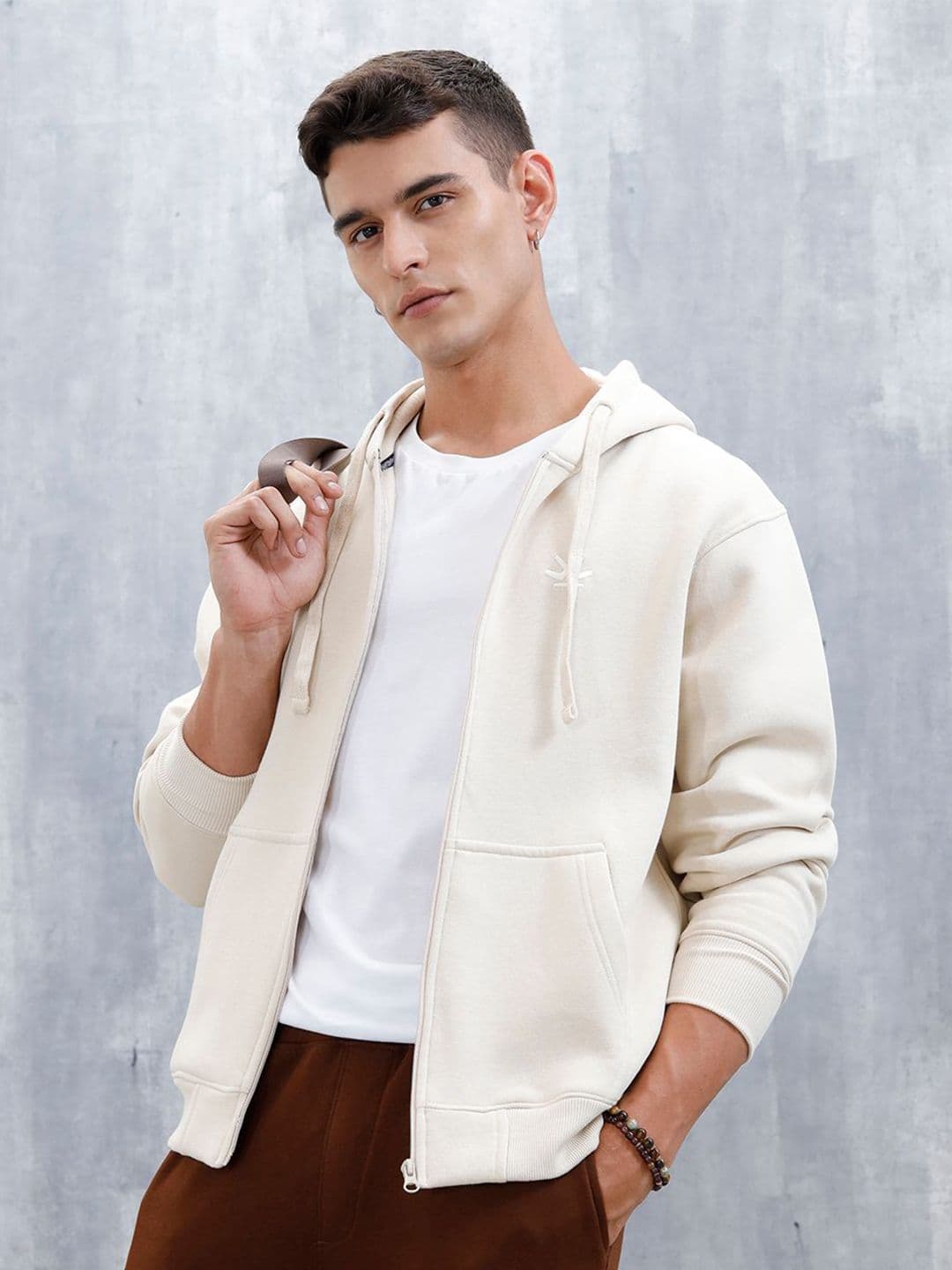 WROGN Men Solid Hooded Front Open Sweatshirt - view 1