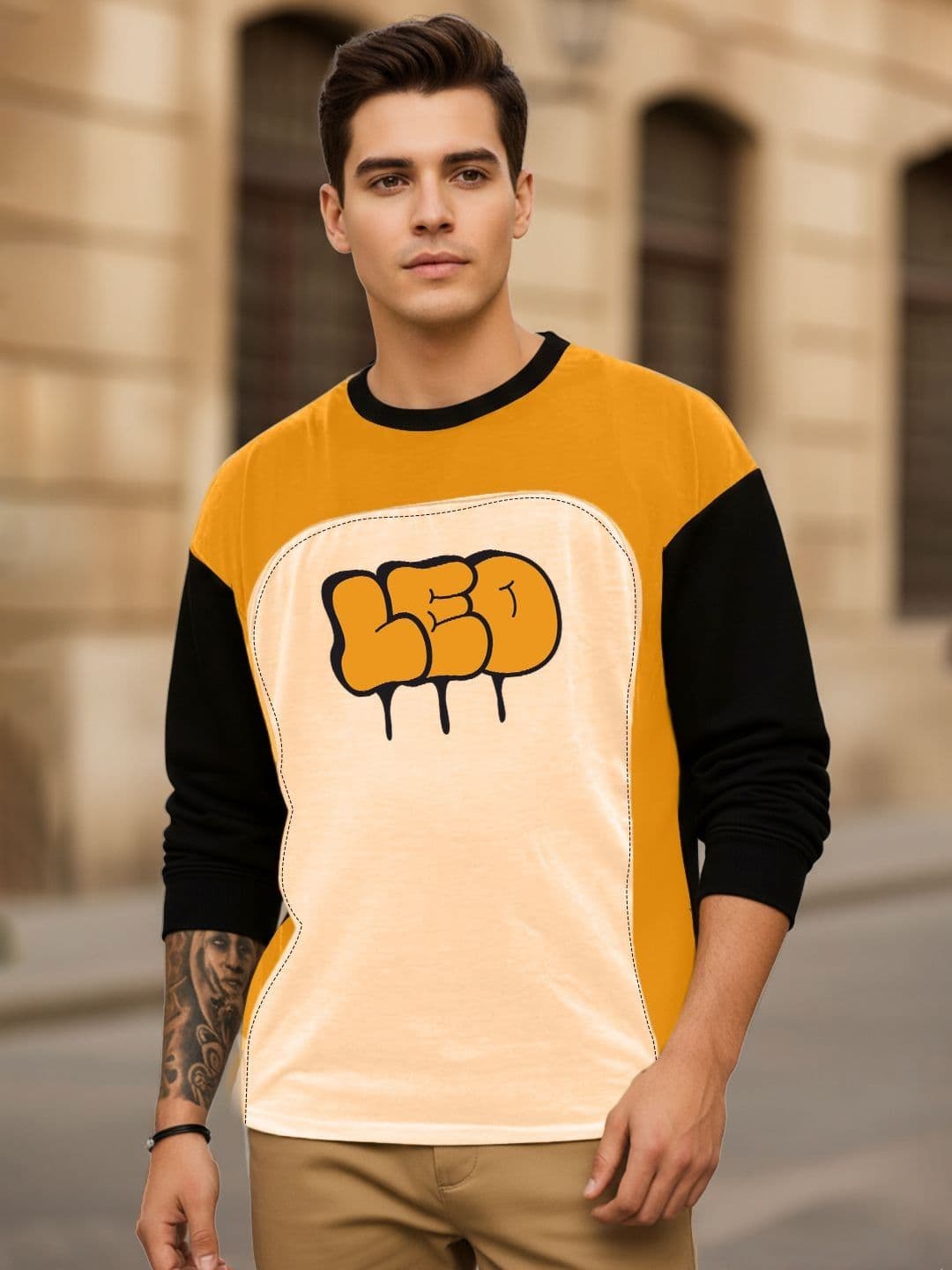 Leotude Oversized Typography Printed Round Neck T-Shirt - view 1