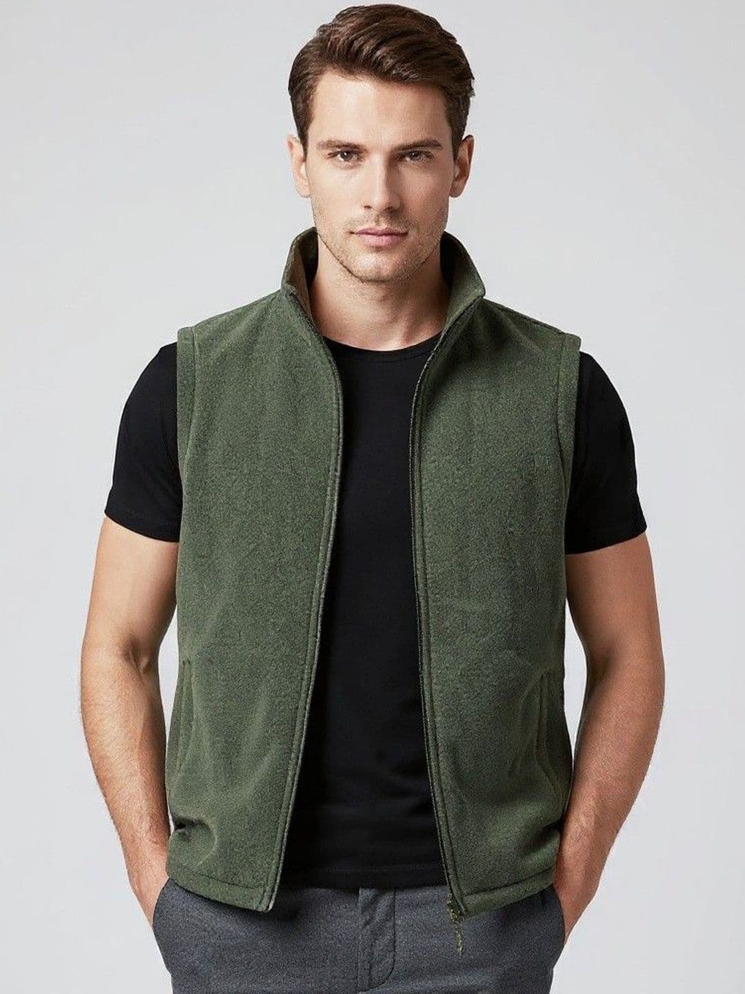 HERE&NOW Men Off White Polyester Solid Jackets - view 1
