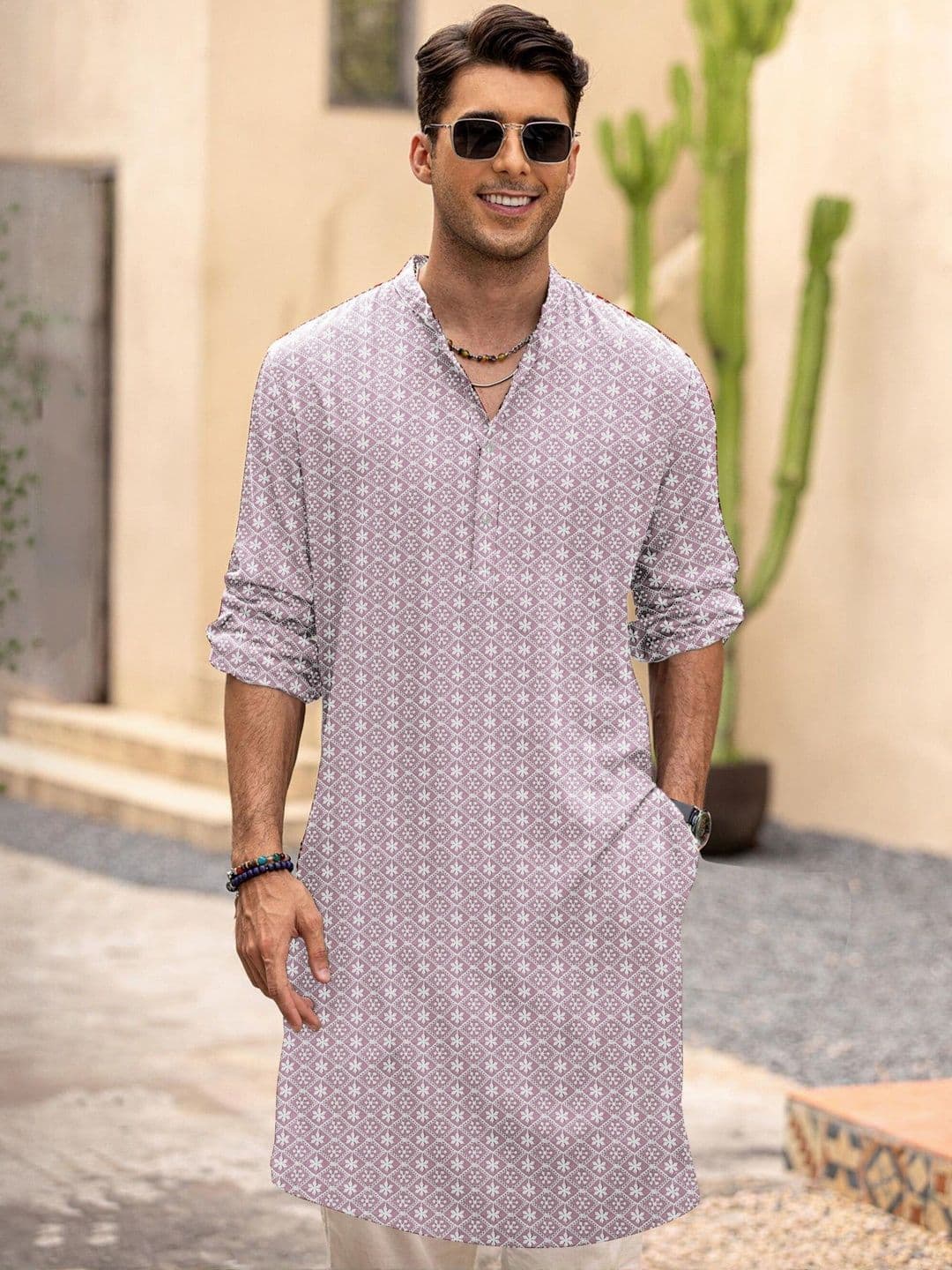 Anouk Men Purple Cotton Embroidered Straight Kurtas - view 1