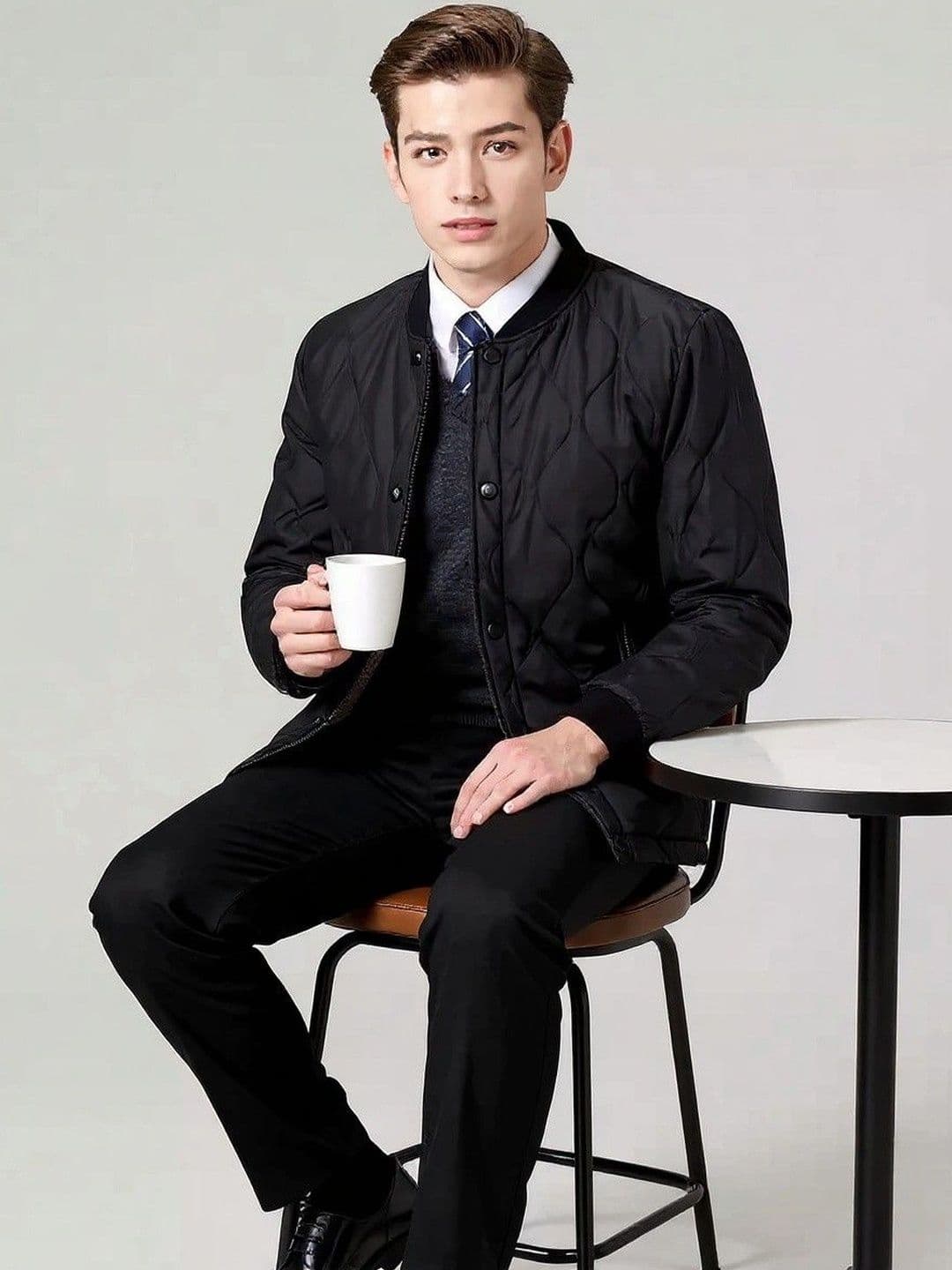 HERE&NOW Men Black Cotton Solid Jackets - view 1