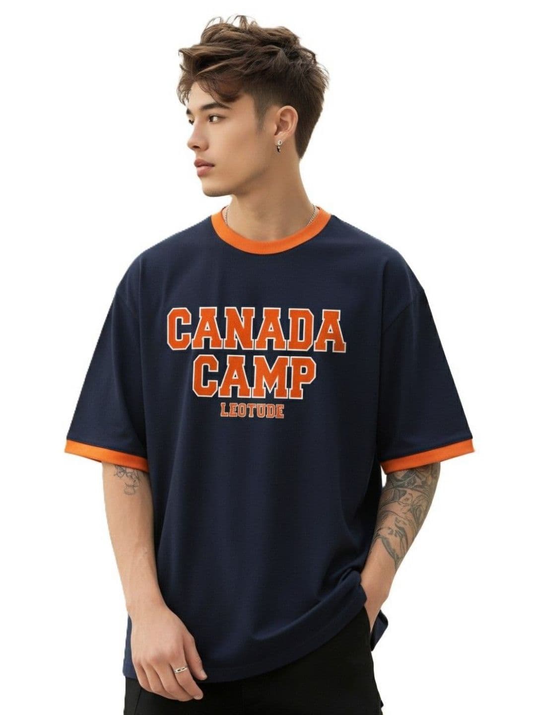 Leotude Typography Printed Round Neck Drop-Shoulder Sleeves Oversized T-shirt - view 1