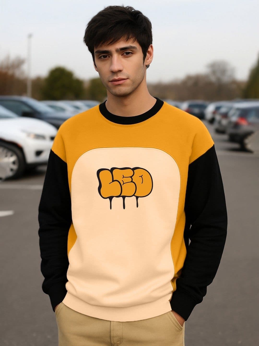 Leotude Men Colourblocked Drop Shoulder Round Neck Oversized T-shirt - view 1