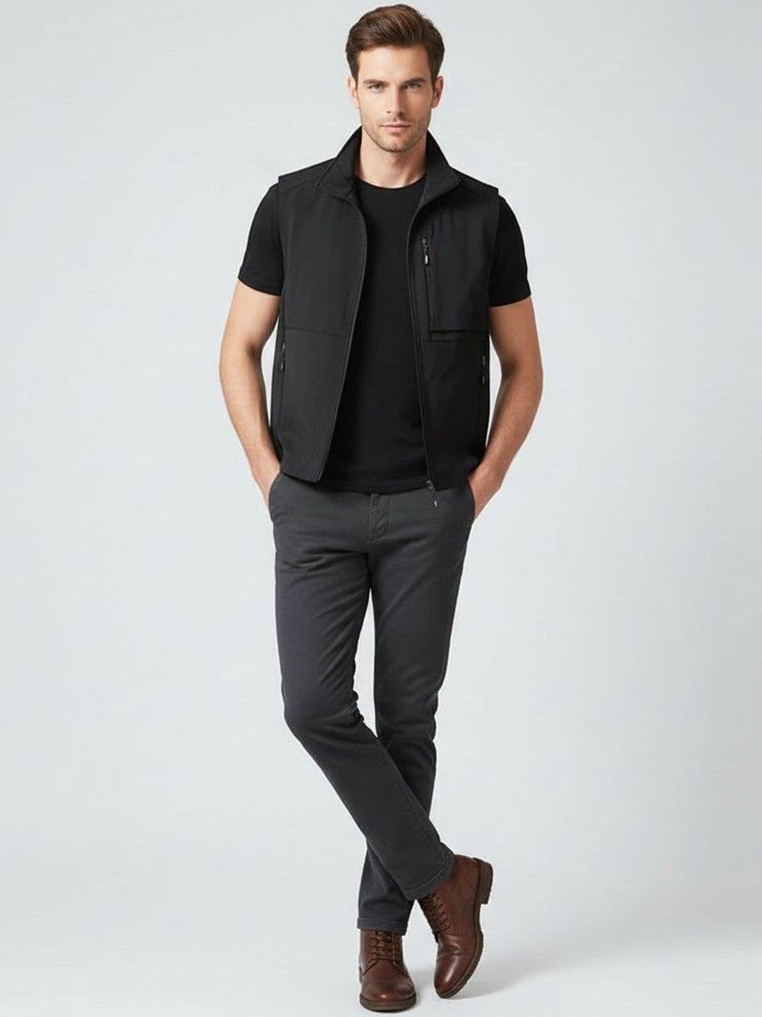 HERE&NOW Men Black Polyester Solid Jackets - view 1