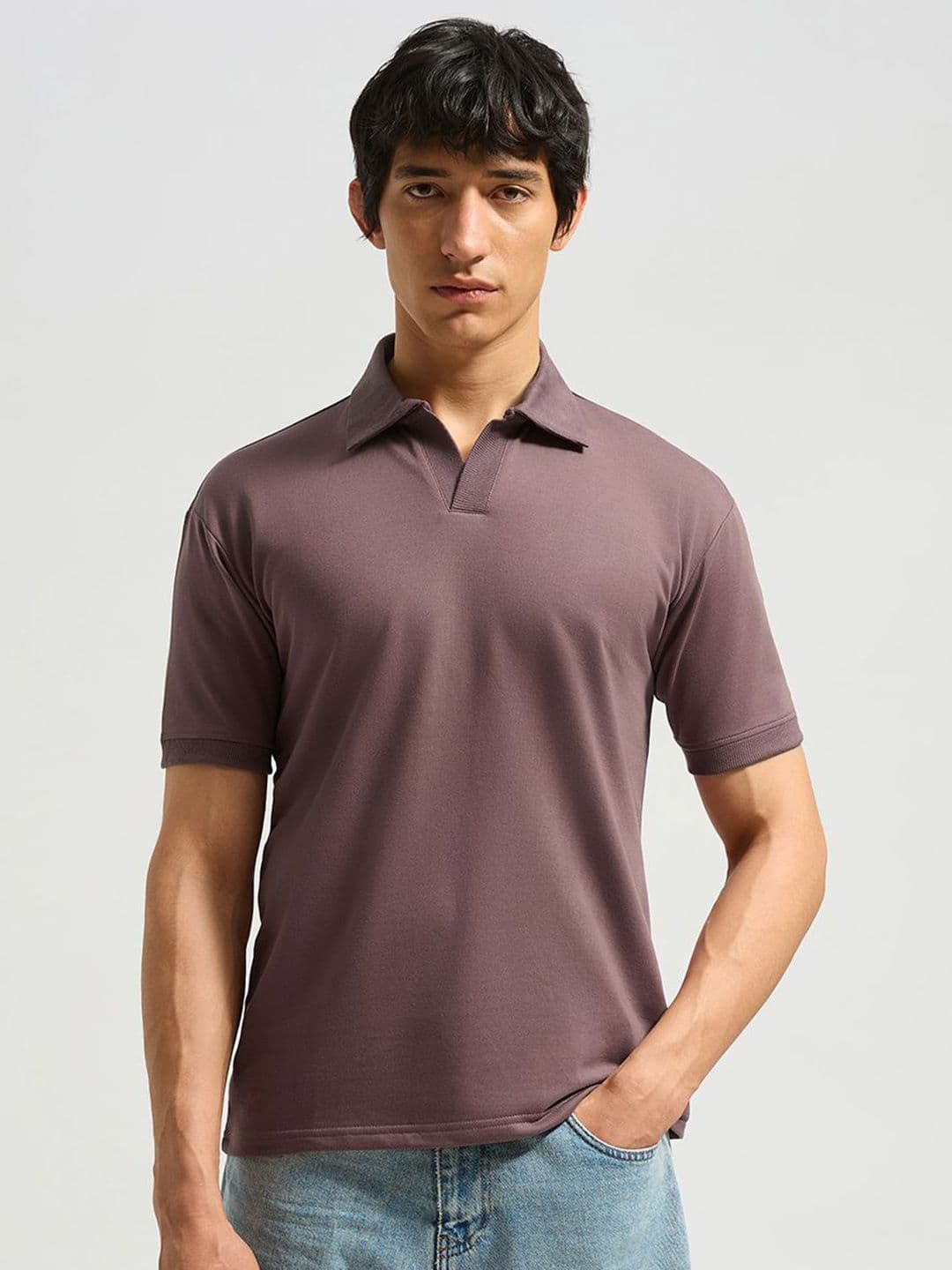 MISCHIEF MONKEY Solid Polo Collar Cotton T-shirt - view 1