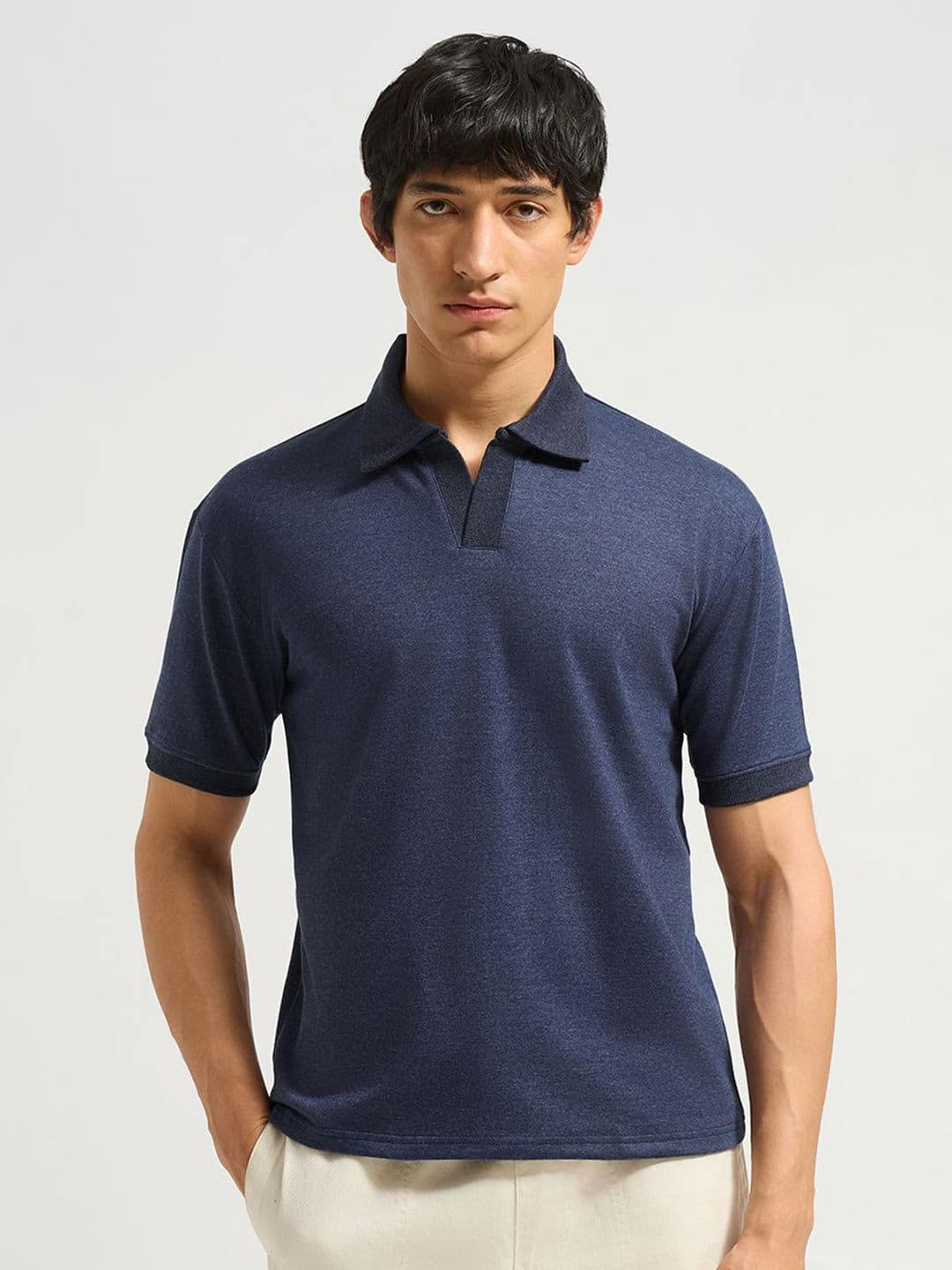 MISCHIEF MONKEY Solid Polo Collar Cotton T-shirt - view 1