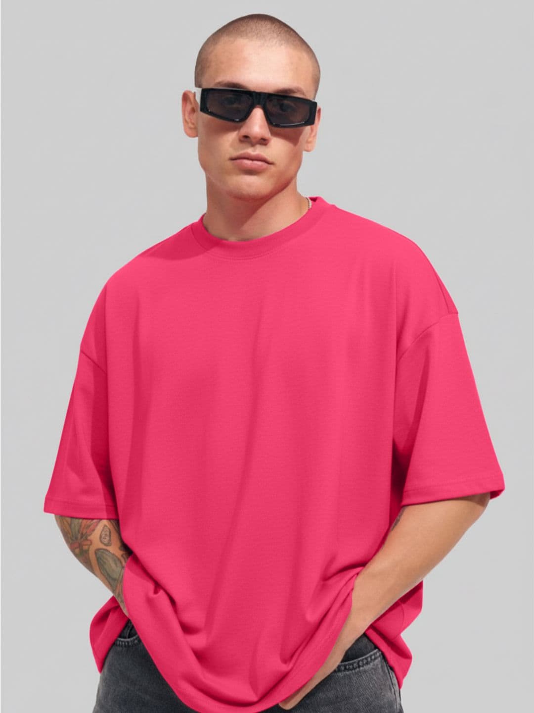 Leotude Men Solid Round Neck Cotton Oversized T-shirt - view 1