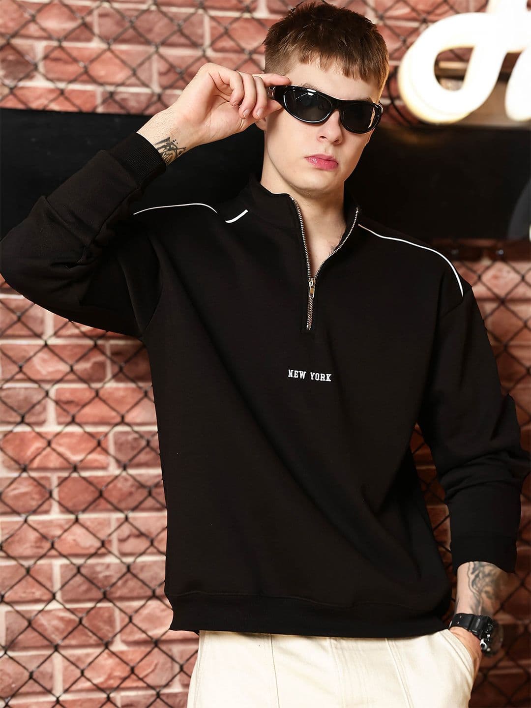 Maniac Men Embroidered High Neck Pullover Sweatshirt - view 1