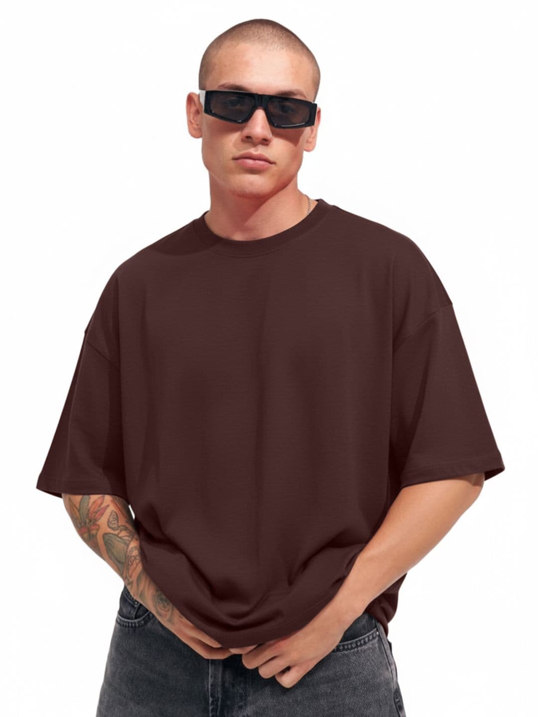 Leotude Men Solid Round Neck Cotton Oversized T-shirt - view 1