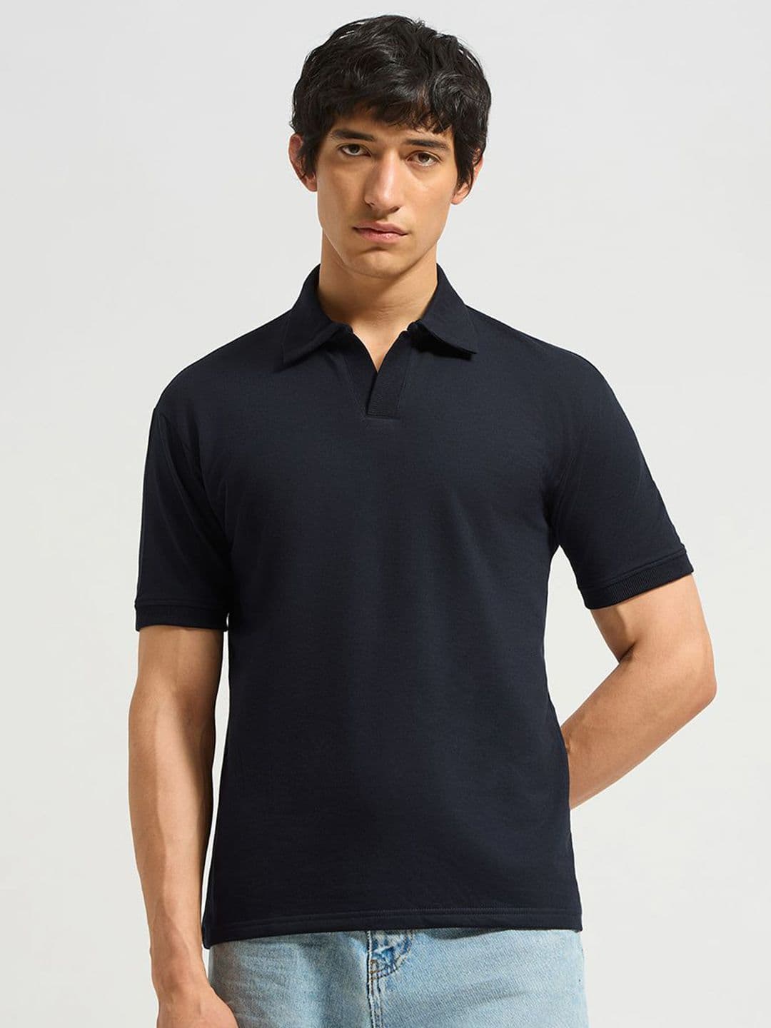 MISCHIEF MONKEY Solid Polo Collar Cotton T-shirt - view 1