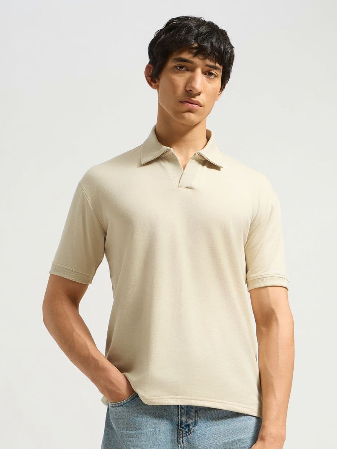 MISCHIEF MONKEY Solid Polo Collar Cotton T-shirt - view 1