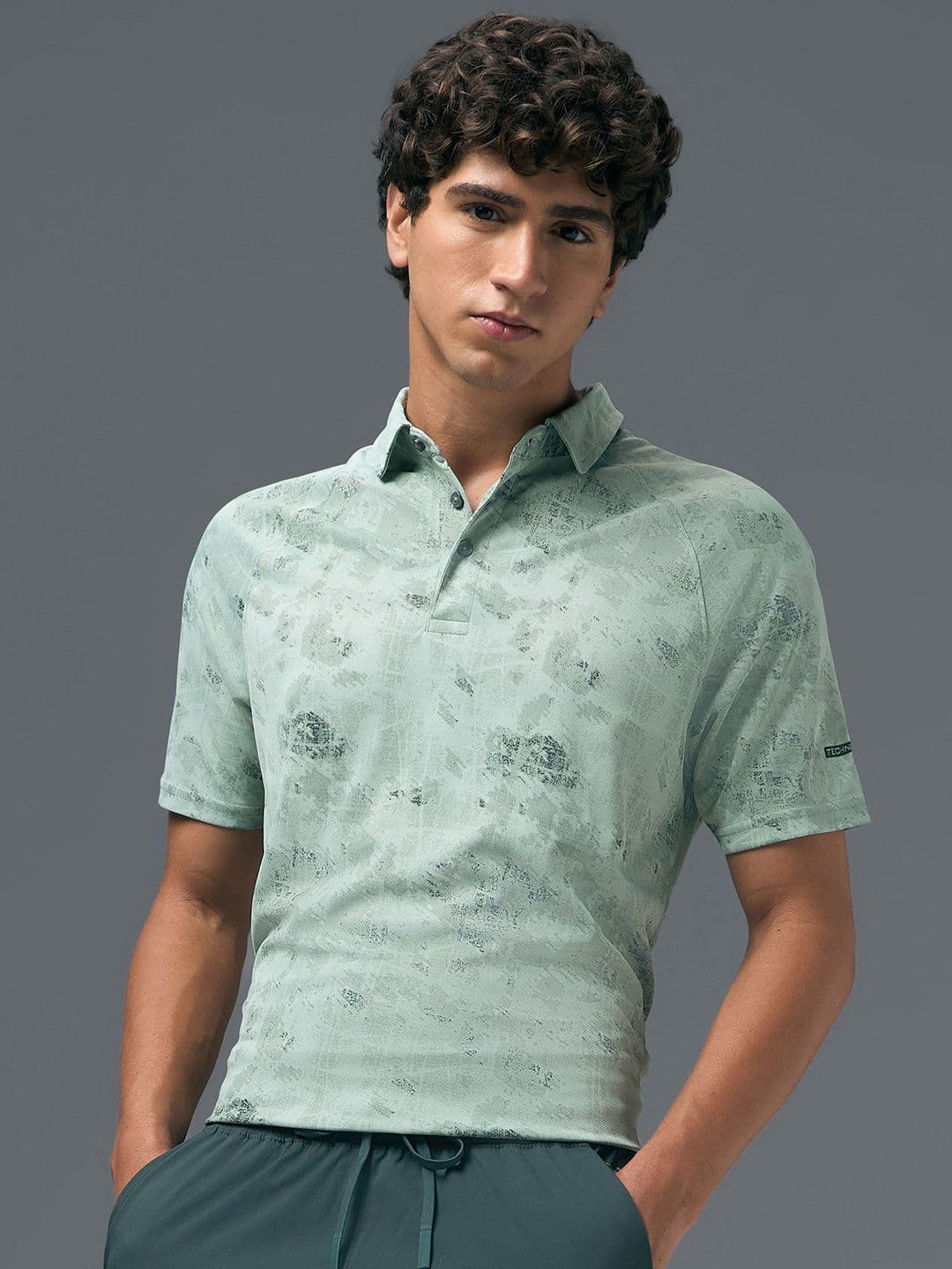Technosport Abstract Printed Polo Collar Anti Static Slim Fit T-Shirt - view 1