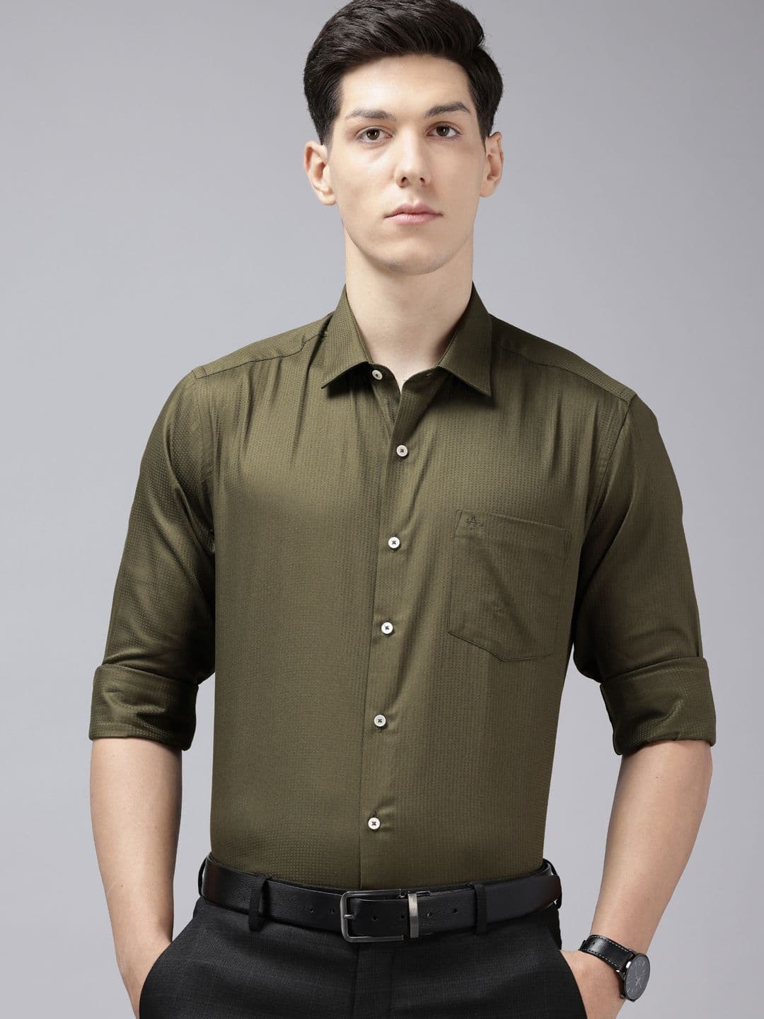 Arrow Manhattan Slim Fit Textured Pure Cotton Formal Shirt - view 1