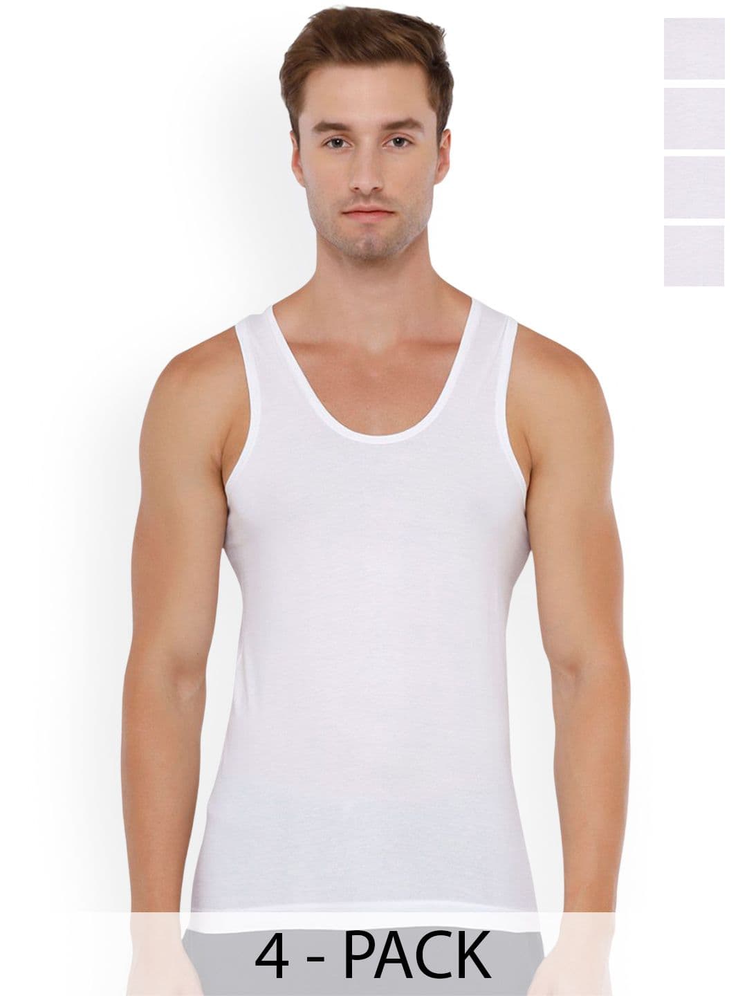 Rupa Jon Men Pack Of 4 Scoop Neck Pure Cotton Undershirt Vests - view 1