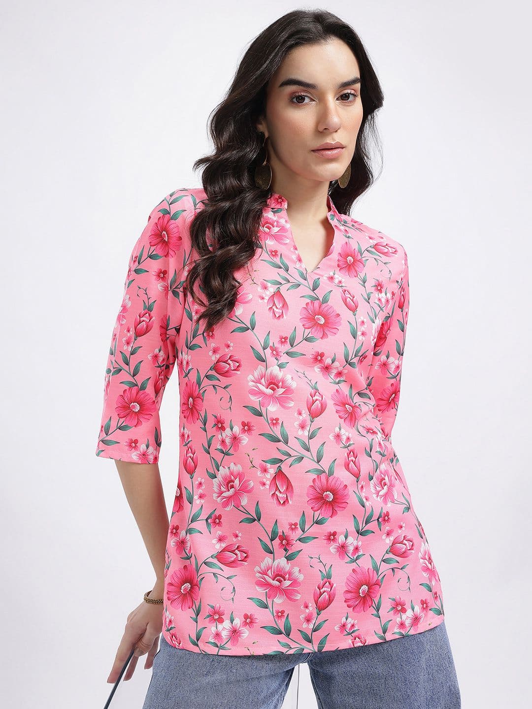 Anouk Rustic Floral Printed Mandarin Collar Straight Kurti - view 1