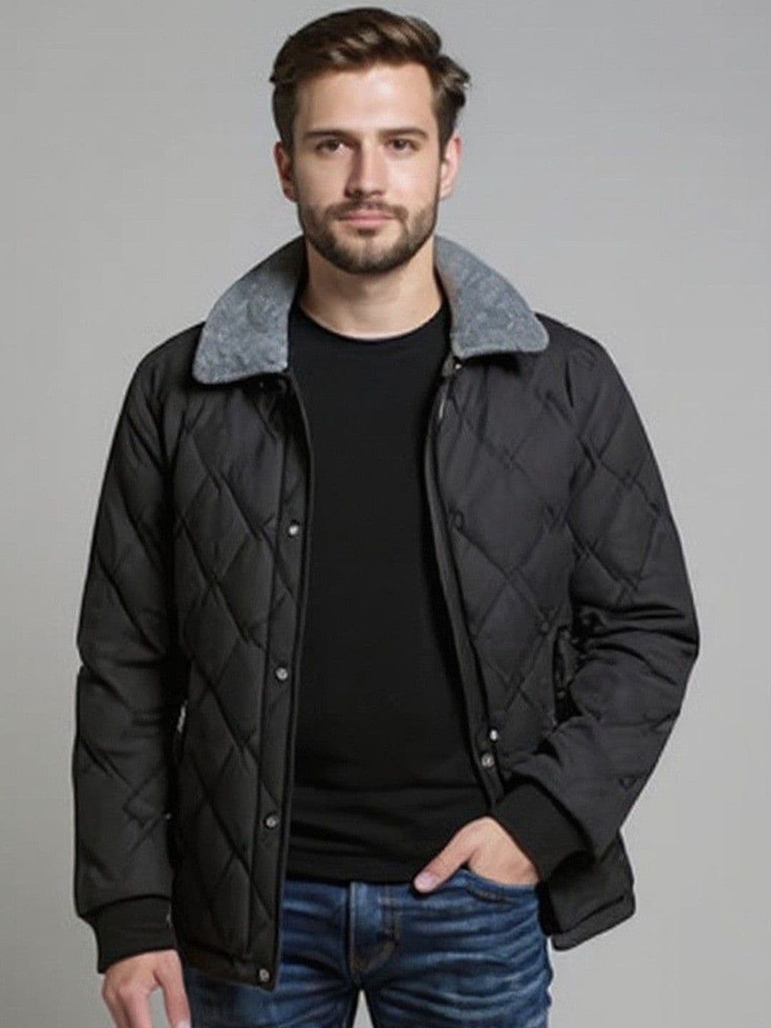 Mast & Harbour Men Spread Collar Solid Quilted Jacket - view 1