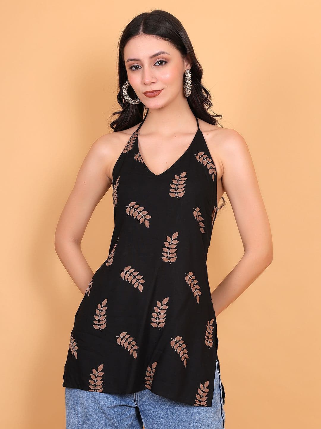 StyFun Floral Printed Halter Neck Sleeveless Backless Kurti - view 1