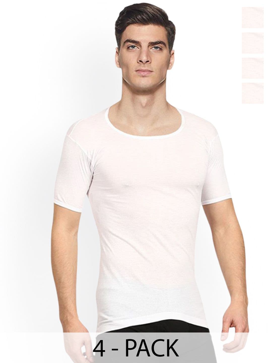 Rupa Jon Pack Of 4 Solid Pure Cotton Undershirt Vests - view 1