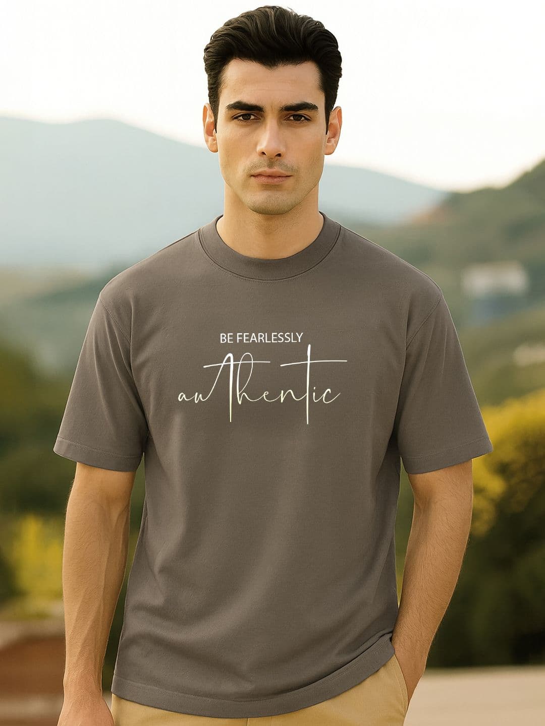 NOBERO Typography Printed Drop-Shoulder Sleeves Pure Cotton T-shirt - view 1