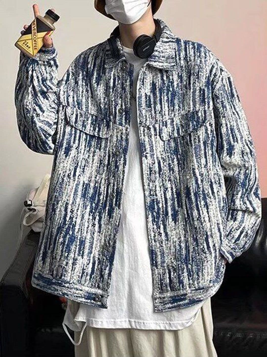 StyleCast x Revolte Men Spread Collar Abstract Printed Tailored Jacket - view 1