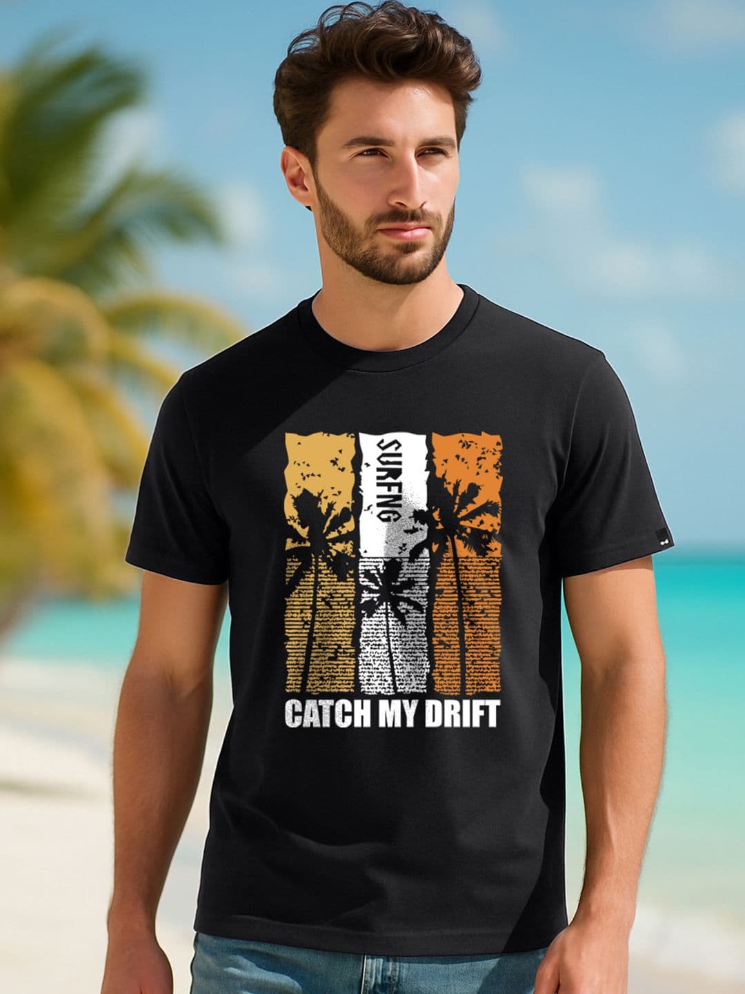 Bewakoof Men Jet Black Surfing Graphic Printed T-shirt - view 1