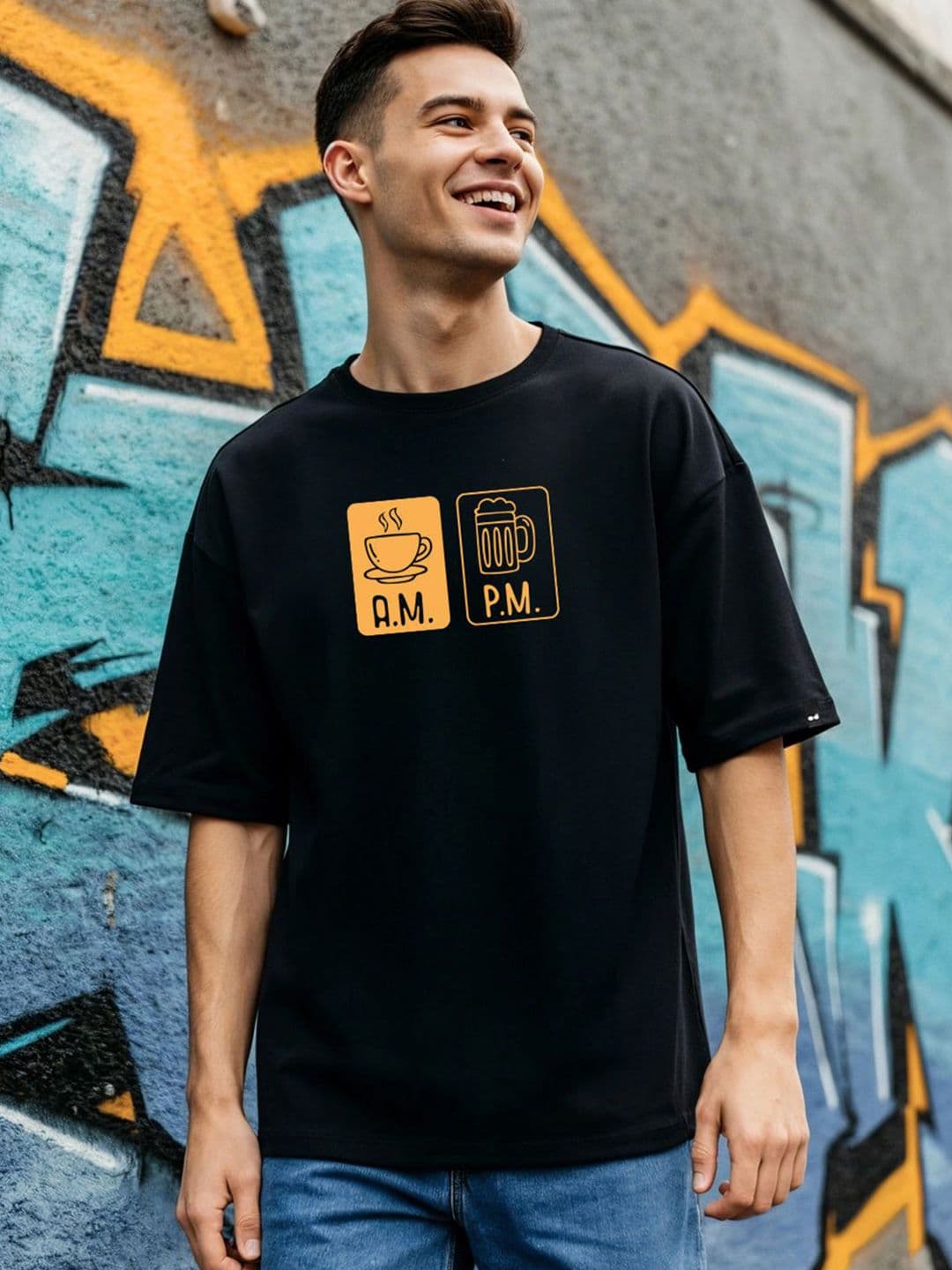 Bewakoof Men Typography Printed Round Neck Cotton Oversized T-shirt - view 1