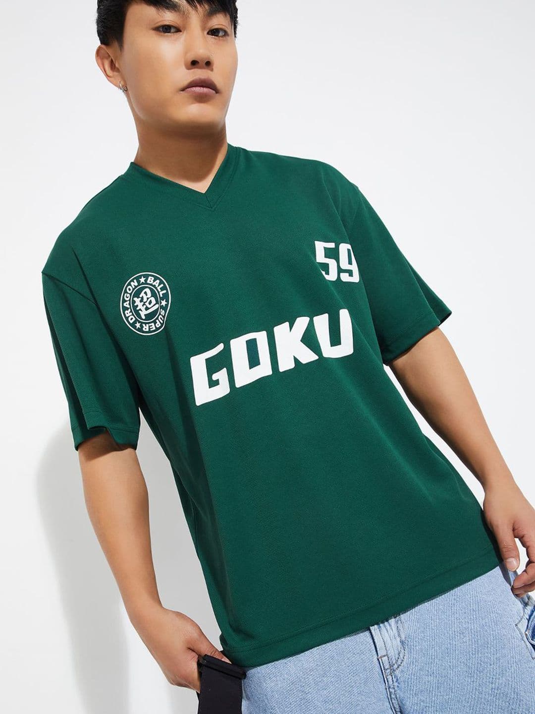 max Typography Printed V-Neck Drop-Shoulder Sleeves Oversized T-Shirt - view 1