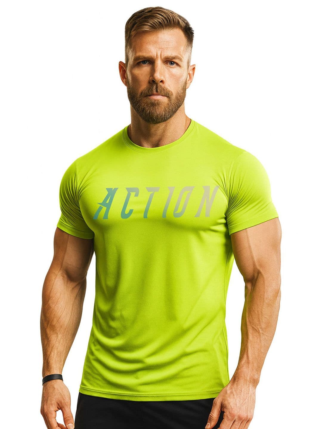 3Colors Green Graphic Printed Muscle Fit Round Neck T-shirt - view 1