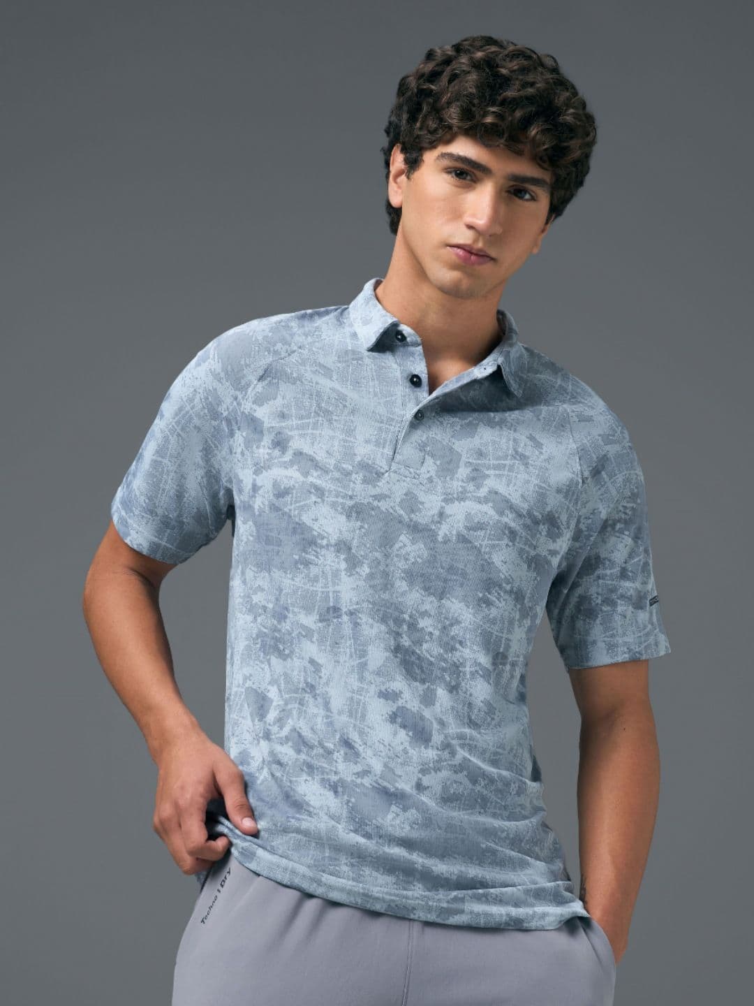 Technosport Men Anti Static Abstract Printed Polo Collar Slim Fit T-shirt - view 1