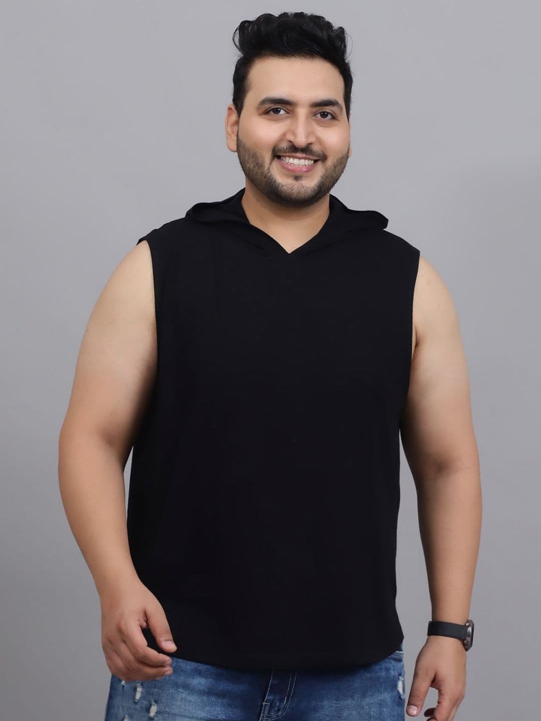 Rute Plus Size Sleeveless Hooded Cotton Regular Fit T-shirt - view 1